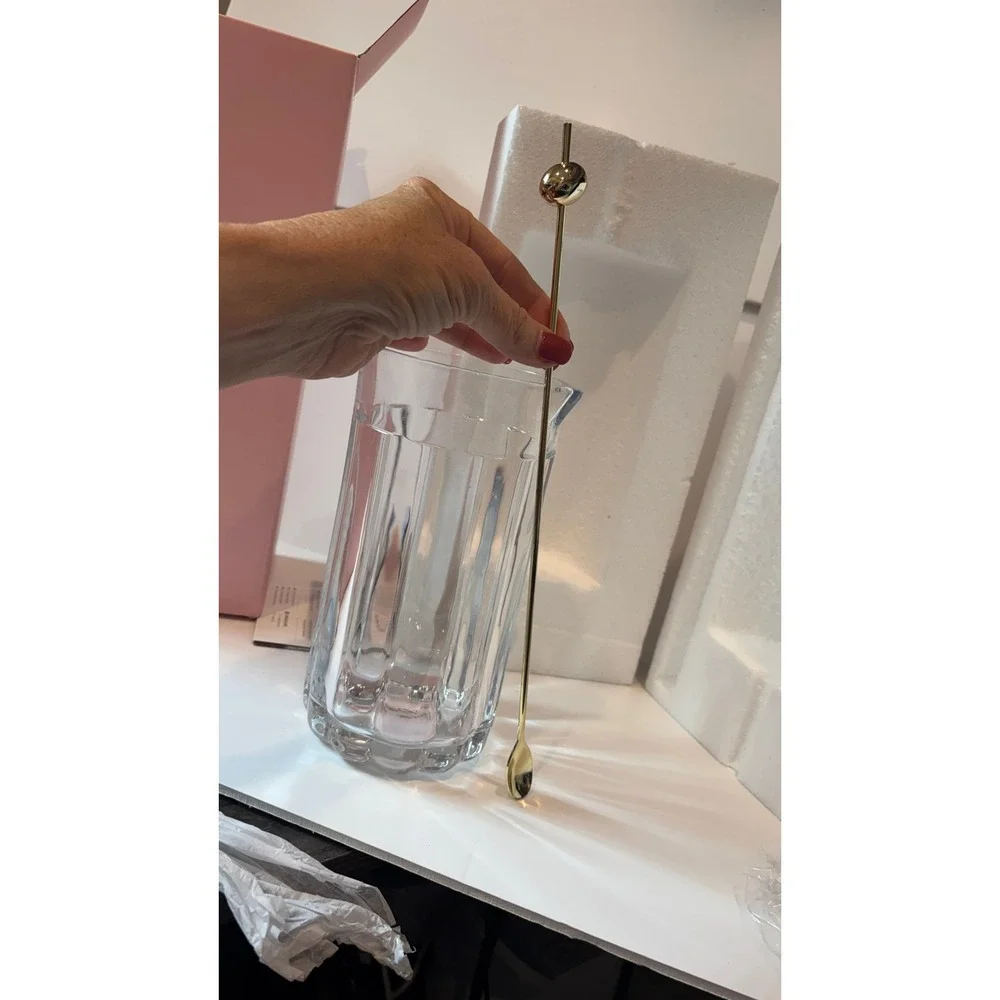 Kate Spade New York Glass cocktail Pitcher and Gold Stirring Spoon Set  Boxed